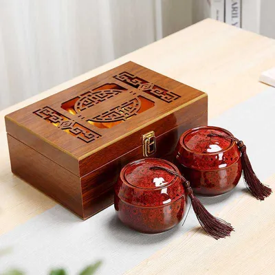 Ceramic Kiln Turned Tea Canister Wooden Box