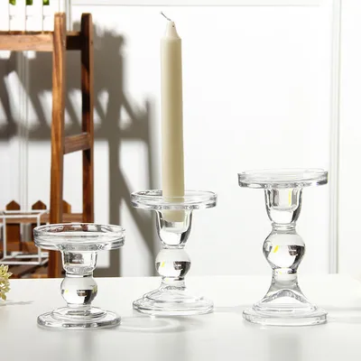 Glass Candle Holder Transparent Glass Set Candle Holder High Foot Crafts Wax Holder