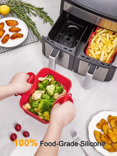 Air Fryer Silicone Pot With Handle Reusable Liner Heat Resistant Basket Rectangle Baking Accessories For Fryer Oven Microwave