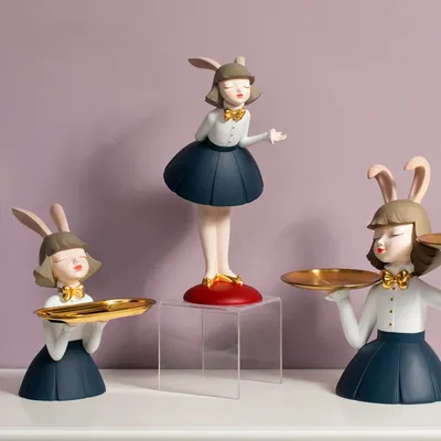Creative Rabbit Girl Desktop Entrance Key Storage Tray