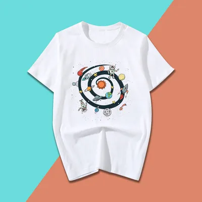 Fashion Solar System Cartoon Print Short Sleeve