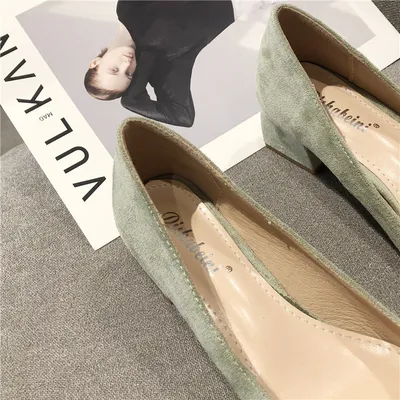 Square Toe Chunky Heel Suede Single Shoes Versatile Mid-heel Shoes