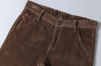 Men's Pockets Corduroy Trousers Winter Slim-fit Straight-leg Casual Pants Clothing