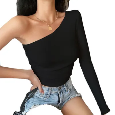 New Fashion Slant Collar Drawstring Top Women's Tight Knitting