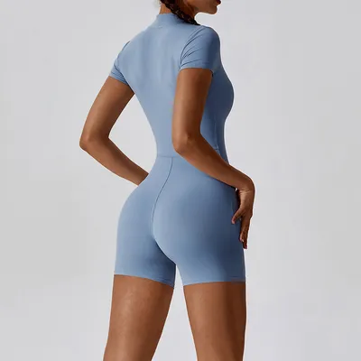 Zipper Short Sleeve Yoga Jumpsuit Women