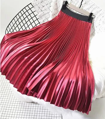 Pure Color Korean Style Pleated Skirt Skirt Mid-length High-waisted Skirt