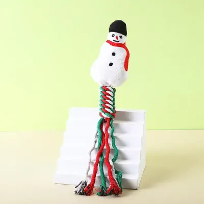 Christmas Cotton Rope Pet Plush Toy Teeth Grinding Bite Resistant Cartoon Dog Toy Snowman Donuts