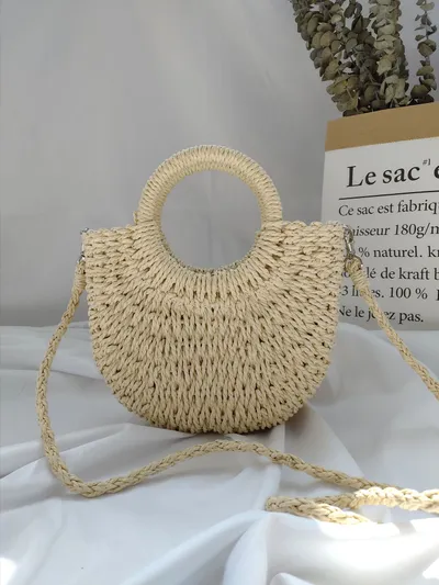 Women's hand carry straw bag