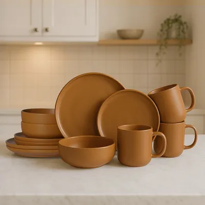 12-Piece Stoneware Dinnerware Sets With Mugs  Microwave & Dishwasher Safe Non-Toxic Dinner Plates Bowls Set  Stackable Matte Glaze Kitchenware For 3