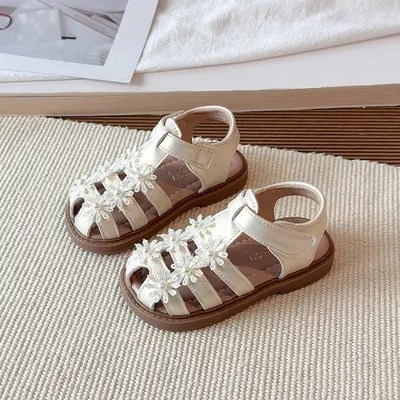 2026 Summer New Girls Closed-Toe Sandals, Toddler & Little Kids Pearl Floral Princess
