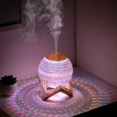 مرطب هواء صغير الحجم بتصميم كرة كريستالية، ألوان RGB، إبداعي، رذاذ صامت، تحكم في مستوى الصوت
