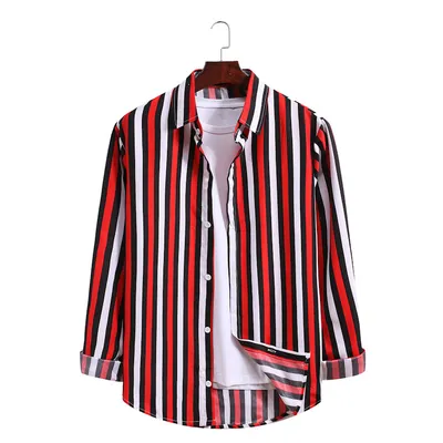 Striped Printed Long-sleeved Shirt Plus Size Wave Pattern