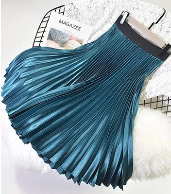 Pure Color Korean Style Pleated Skirt Skirt Mid-length High-waisted Skirt