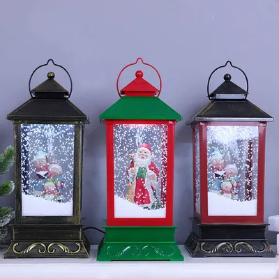 مصباح زينة لعيد الميلاد بتأثير تساقط الثلج (على شكل فانوس شارع)