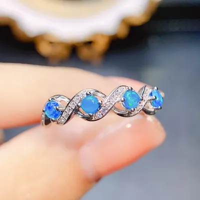 European And American Natural Blue Opal Ring
