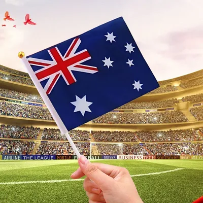 Small Hand Waver Australian Flag Polyester Australia Aussie Flags On Stick 8PCS 14cm X 21cm - Australia Aussie Day Party Supplies