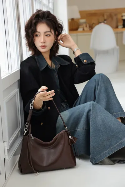 Cross-border Korean-style Niche Design Tote Bag, Top Layer Genuine Leather, Large Capacity, New Fashion Women's Shoulder Bag