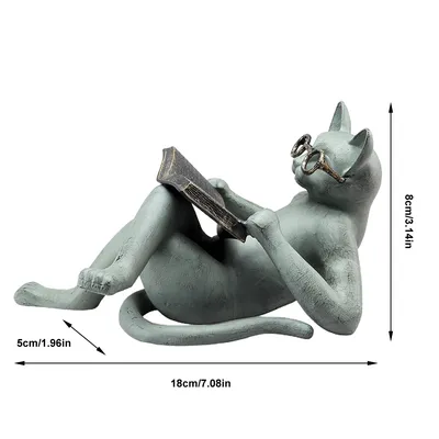 Garden Resin Craft Sculpture Literature Cat Reading Book