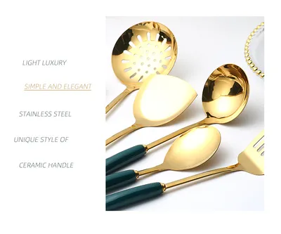 7 PCS Stainless Steel Silicone Kitchen Utensil Slotted Spatula Turner Ladle Serving Spoon Pasta Server Cooking Set