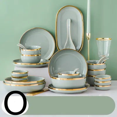 Light Luxury Rice Bowl Large Ceramic Plate Tableware Set Household