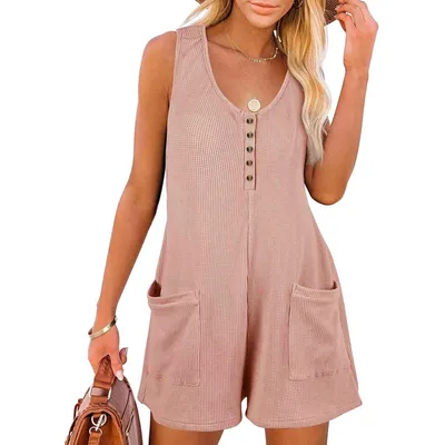European American Summer New Women's Loose Casual Button Pocket Vest Jumpsuit
