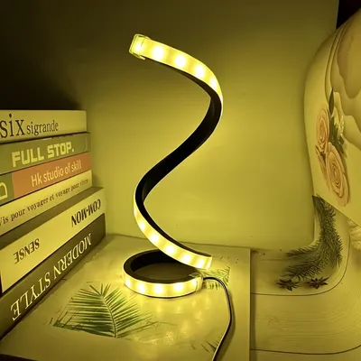 مصباحان مكتبيان حلزونيان إبداعيان بتقنية LED قابلة للتعديل بثلاثة ألوان، إضاءة ناعمة ومريحة للعين، مناسبان لغرفة النوم وغرفة المعيشة والحمام وديكور المنزل، يعملان بمنفذ USB.