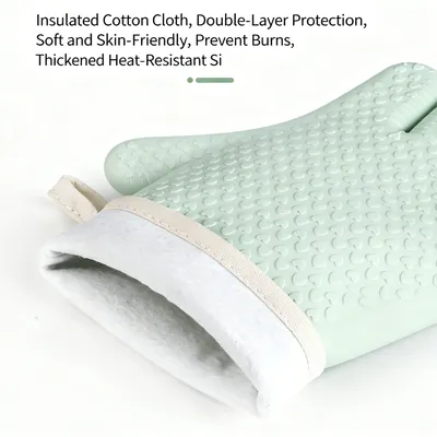 Silicone Oven Mitts Heat Resistant, Thick 5-Finger Kitchen Gloves With Cotton Lining For Baking BBQ Cooking, Non-Slip Waterproof Protective Gloves For Hot Pot Handling