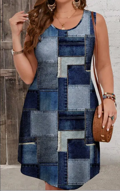 Sleeveless And Knee-Length Slim-Fit Plus Size Women Dress