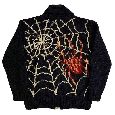 Men's And Women's Loose Square Collar Zipper Spider Web Jacquard Warm Sweater