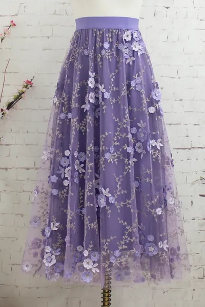 Flower Embroidered Mesh Skirt For Women