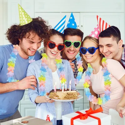 24 Birthday Party Flowers Lei Summer Colorful Tropical Flower Necklaces Lei Hawaii Luau Dance Party Favors Decoration Bulk For Holiday Birthday Beach Pool Party Supplies