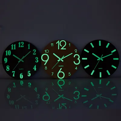Night Light Silent Wood Grain Creative Wall Clock