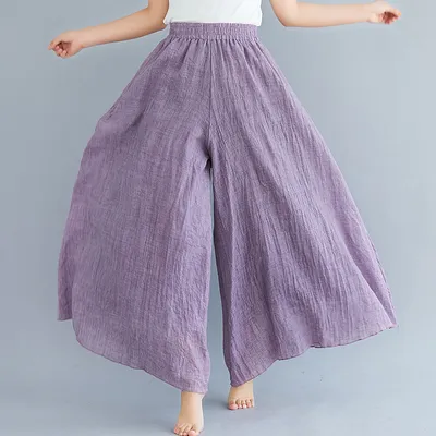 Elegant A-line Elastic Waist Big Trousers Wide Leg Culottes Trendy