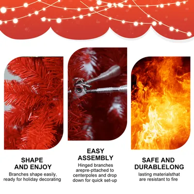 شجرة عيد ميلاد حمراء اصطناعية بطول 7 أقدام مع 1066 طرف فرع من مادة PVC، وقاعدة مفصلية فاخرة قابلة للطي لتزيين المنزل في موسم الأعياد