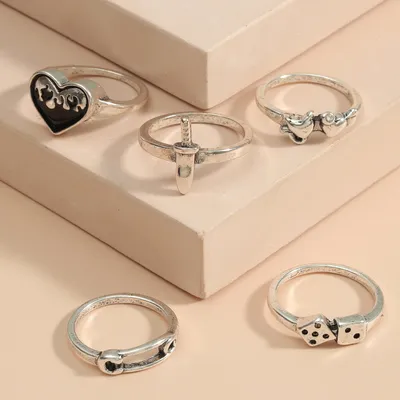 Ring Set Ins The Same Metal Love Paper Clip Ring 5-piece Set Of Personalized Retro Jewelry