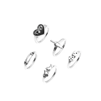 Ring Set Ins The Same Metal Love Paper Clip Ring 5-piece Set Of Personalized Retro Jewelry