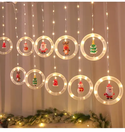 أضواء ستائر عيد الميلاد بتقنية LED، ديكور داخلي، أضواء ستائر مبتكرة، أضواء وامضة لإضفاء جو عيد الميلاد