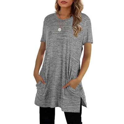 Round Neck Short Sleeve Long T-shirt Bottoming Shirt