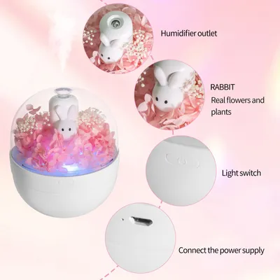 Creative Rabbit Preserved Flower Aromatherapy Humidifier - Home Bedroom Decoration, Valentine's Day & Birthday Gift For Girlfriend