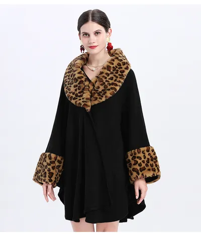 Loose Plus Size Fashion Fox Fur Collar Cloak Cape Women