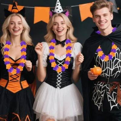 Pack Of 24 Halloween Party Item Flower Chains Halloween Themed Garlands Orange Purple Black Trick Or Treat Holiday Decoration Chain Accessories For Halloween Home Decoration Birthday Party Supplies