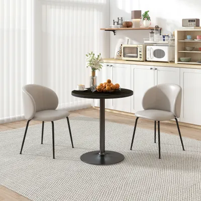 Round Dining Table For 2-4 People, Small Kitchen Table With Wood Grain Top, Black