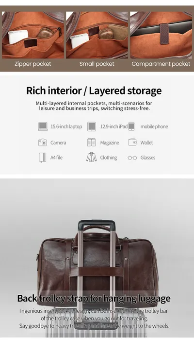 Vegetable Tanned Leather Luggage Bag, Men's Bag, Sports And Fitness Bag, Genuine Leather Business Handbag, Short Distance Outdoor Travel Bag