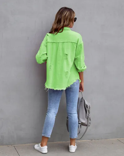 Fashion Ripped Shirt Jacket Female Autumn And Spring Casual Tops Womens Clothing