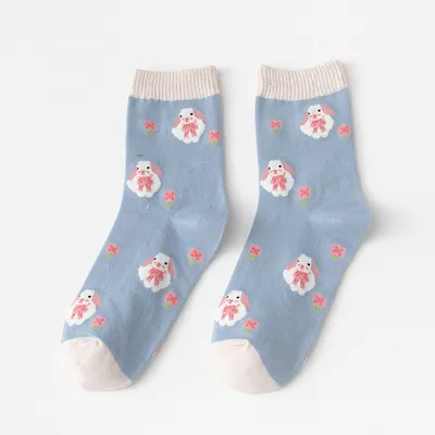 Blue Cute Rabbit Cartoon Tube Socks Cotton Socks