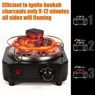 1Pc Electric Charcoal Burner 500W Hookah Charcoal Burner Compact Coal Burner For Hooka Cubes Shisha With Grill And Tongs 5 Temperature Gears Thermostat Control For Spring Summer