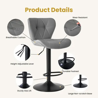 Modern Bar Stools Set Of 2, Adjustable Faux Leather Upholstered Swivel Bar Stools