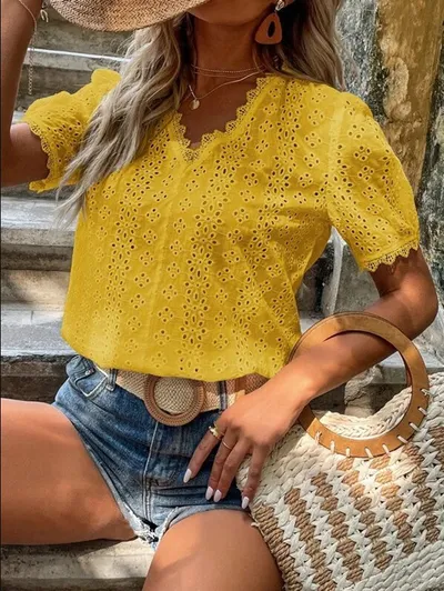 European And American New Short-sleeved Hollow Shirt