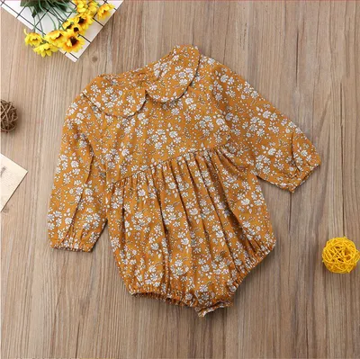 Melina Romper Female Baby Crawling Clothes Infant Long-sleeved Small Floral Back Buckle