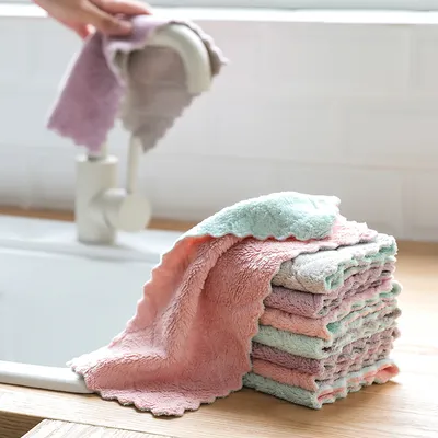 Printed two-color double-sided absorbent dish cloth non-stick oil hand towel thickening wipe tablecloth towel kitchen rag